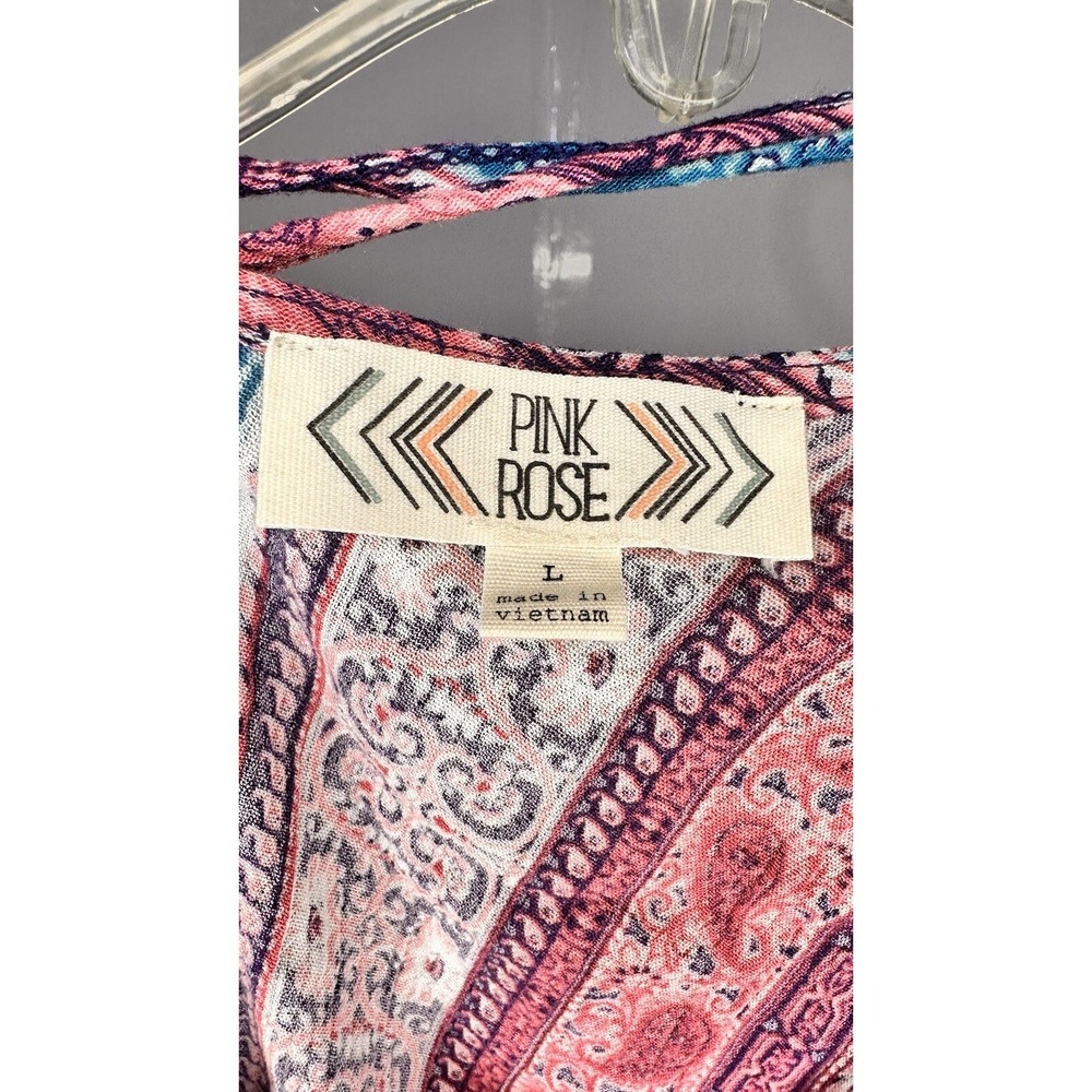 Pink Rose Women's Boho Paisley Stripe Handkerchief Hem Tank Top L coquette - Picture 7 of 8